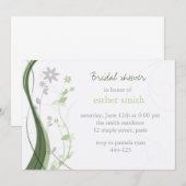 Deegroen en grijze bloemcharm-uitnodiging kaart (Voorkant / Achterkant)