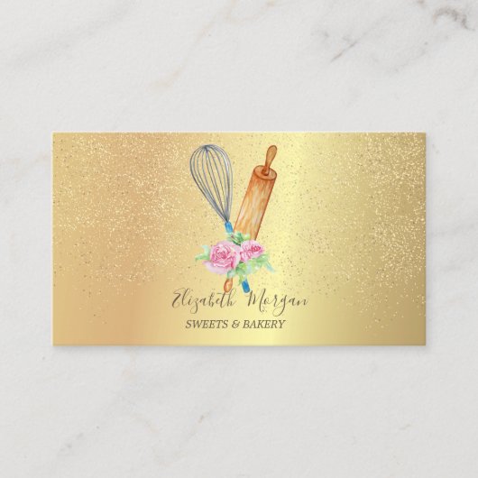 Deegroller Garde Roze Goud Confetti Bakkerij Visitekaartje (Voorkant)