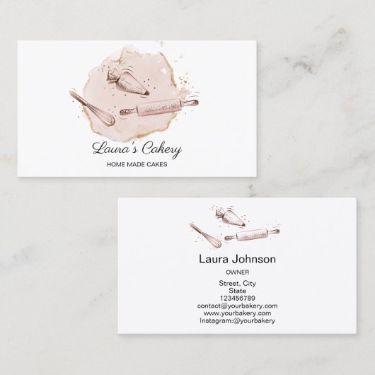deegroller & whisky cupcake Bakkerij blush roze Bu Visitekaartje (Voorkant / Achterkant)