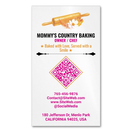 Deegrollerlogo & slogan | Voorgegane QR-code bakke Magnetisch Visitekaartje (Voorkant Verticaal)