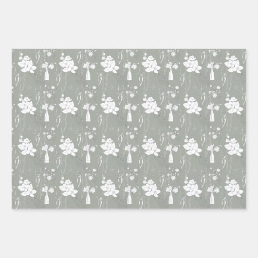 Deegwaren grijze vaas van bloemen en bloesems inpakpapier vel (Voorkant 2)
