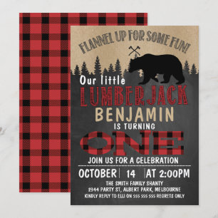 Deel Chalkboard Lumberjack 1st Birthday Uitnodigin Kaart