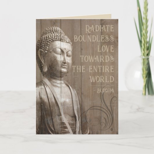 Deel de Liefde Boeddhist Wood Effect Boeddha Quote Kaart (Voorkant)
