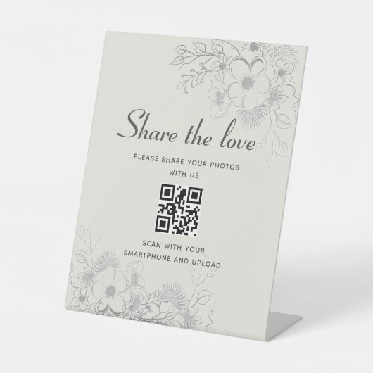 Deel de liefde bruiloft QR Code Sign Reclamebord Met Voetstuk (Voorkant)