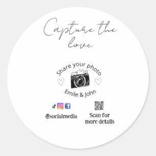 deel de liefde bruiloft qr stel liefde naam datum ronde sticker