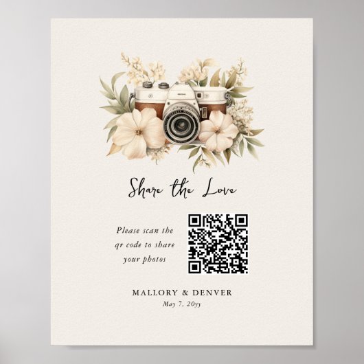 Deel de Liefde  Camera Wedding QR Code Poster (Voorkant)