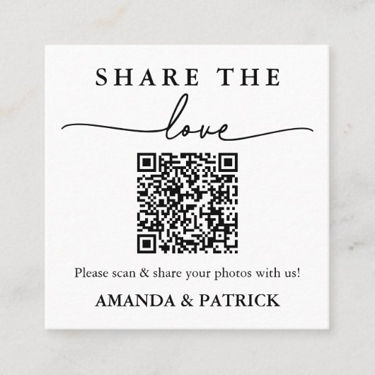 Deel de Liefde Custom QR Code Wedding Kaart Contactkaartje (Voorkant)