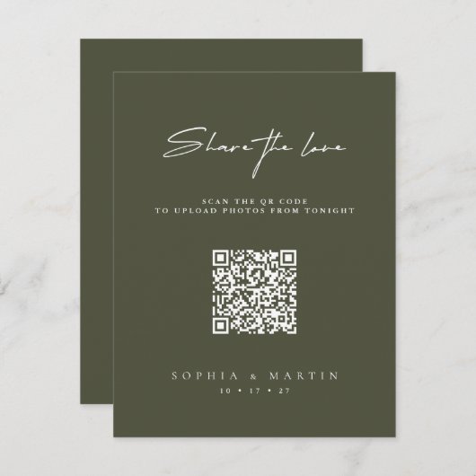 Deel de liefde donkergroene bruiloft behuizing Kaa Kaart (Voorkant / Achterkant)