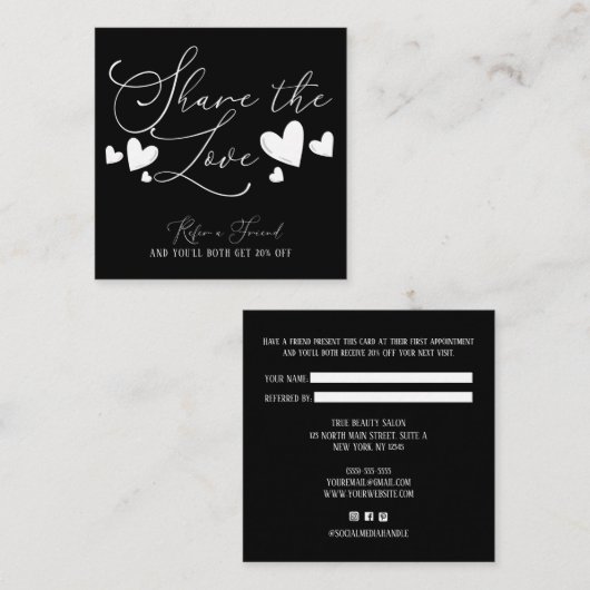 Deel de Liefde Eenvoudige Minimale Harten Script R Aanbevelingskaartje (Voorkant / Achterkant)