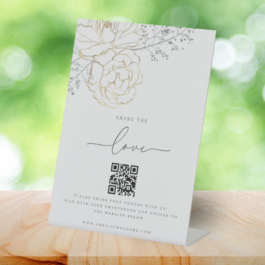 Deel de Liefde Elegant Deel Huwelijksfoto QR Code Reclamebord Met Voetstuk