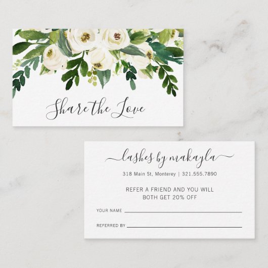 Deel de Liefde Elegant Floral Rozen en Greenery Aanbevelingskaartje (Voorkant / Achterkant)