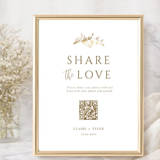Deel de Liefde, Elegant Gouden Huwelijks QR Code B Poster