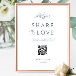 Deel de liefde, elegante blauwe bruiloft QR Code S Poster