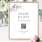 Deel de liefde Elegante Paarse bruiloft QR Code Si Poster