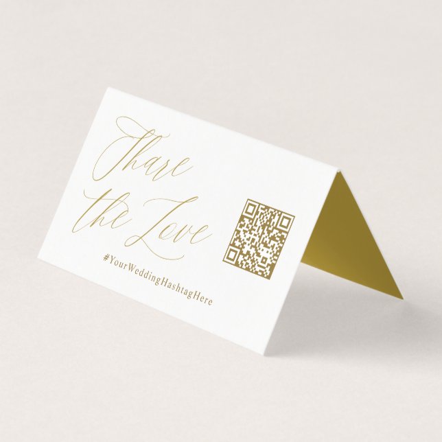 Deel de Liefde Gold Wedding QR Code Tent Kaart (Voorkant)