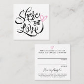 Deel de liefde handgemaakte rustieke script typogr aanbevelingskaartje (Voorkant / Achterkant)