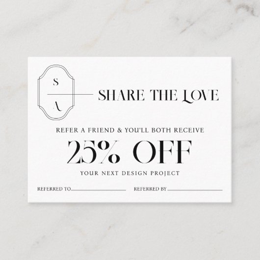 Deel de Liefde Minimale Aangepaste Monogram Crest Aanbevelingskaartje (Voorkant)