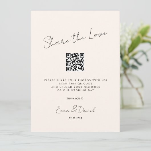 Deel de Liefde QR Code Beige Trouwgalerij (Staand voorkant)