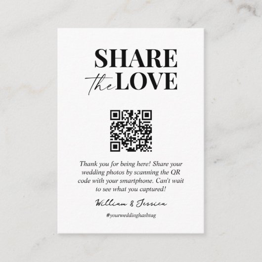 Deel de liefde QR code bruiloft foto delen Informatiekaartje (Voorkant)