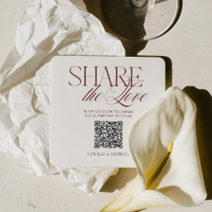Deel de Liefde QR-code Diepe Terracotta Rode Trouw Kartonnen Onderzetters