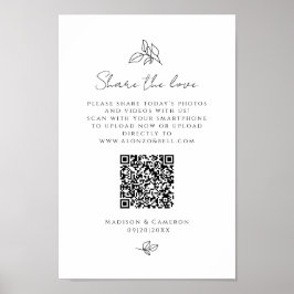 Deel de Liefde QR-code Huwelijk Feest Foto Zwart Poster