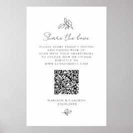 Deel De Liefde QR Code Huwelijksfeest Foto Zwart Poster