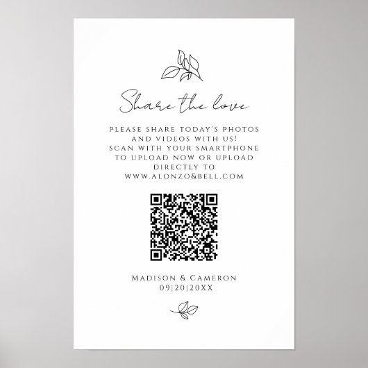 Deel De Liefde QR Code Huwelijksfeest Foto Zwart Poster (Voorkant)