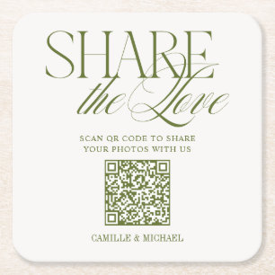 Deel de Liefde QR-code Olijfgroene Trouw Kartonnen Onderzetters