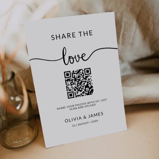 Deel de liefde QR code teken, bruiloft foto teken Kaart