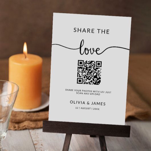 Deel de liefde QR code teken, bruiloft foto teken Kaart