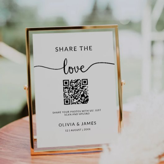 Deel de liefde QR code teken, bruiloft foto teken Kaart