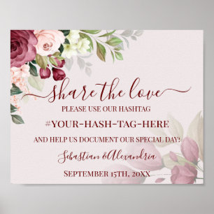 Deel de Liefde Sociale Media Wedding Hashtag Poster