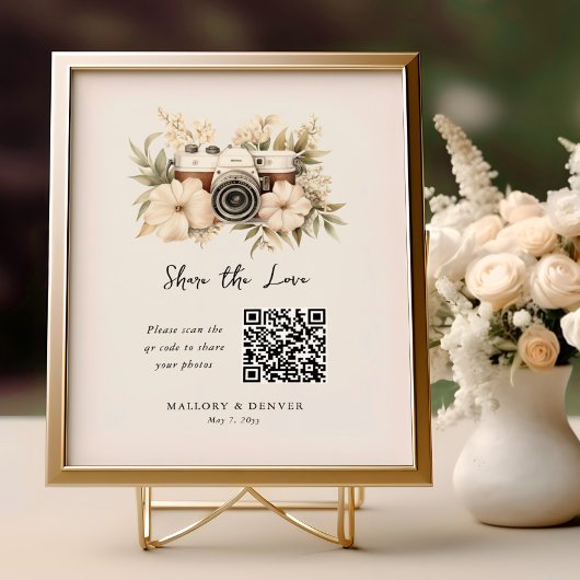 Deel de Liefde Vintage Camerahuwelijk QR-code Poster