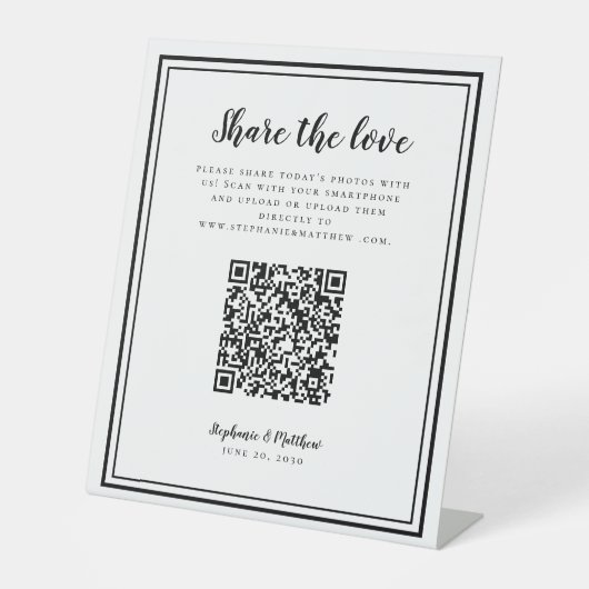 Deel de Liefde Weduwfoto QR Scan Code Black Reclamebord Met Voetstuk (Voorkant)
