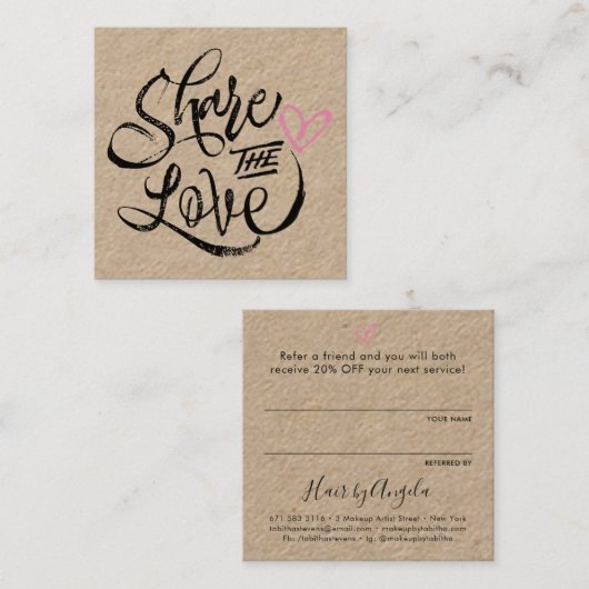 Deel de liefdesbruine kraft zwarte scripttypografi aanbevelingskaartje (Voorkant / Achterkant)