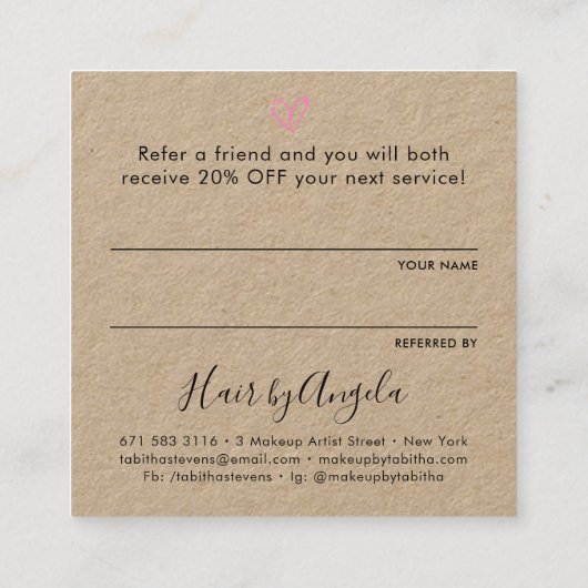 Deel de liefdesbruine kraft zwarte scripttypografi aanbevelingskaartje (Achterkant)