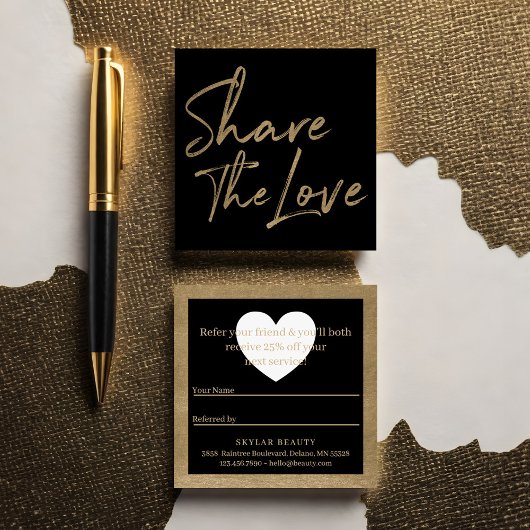 Deel de Love Friend Referral Gold & Black Vierkante Visitekaartje