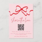 Deel de Love Red Bow trouwfoto Deel QR-code Informatiekaartje (Voorkant)