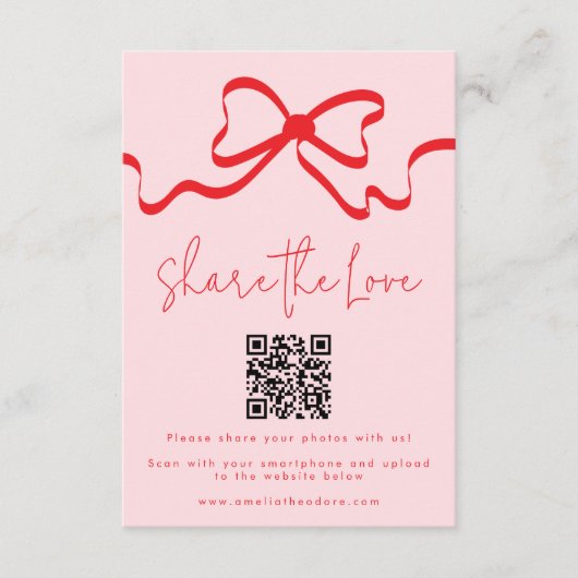 Deel de Love Red Bow trouwfoto Deel QR-code Informatiekaartje (Voorkant)