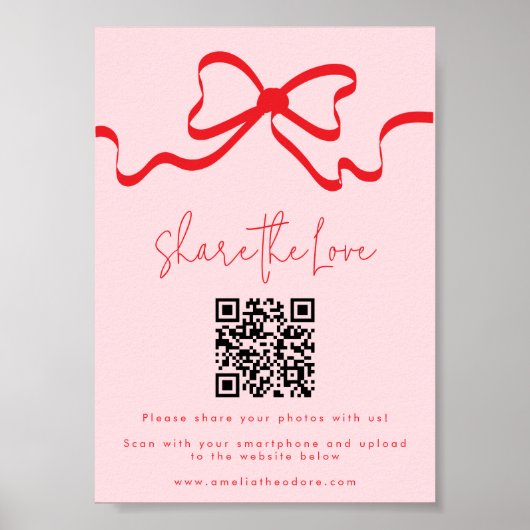 Deel de Love Red Bow trouwfoto Deel QR-code Poster (Voorkant)