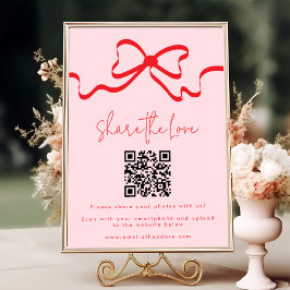 Deel de Love Red Bow trouwfoto Deel QR-code Poster