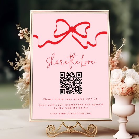 Deel de Love Red Bow trouwfoto Deel QR-code Poster