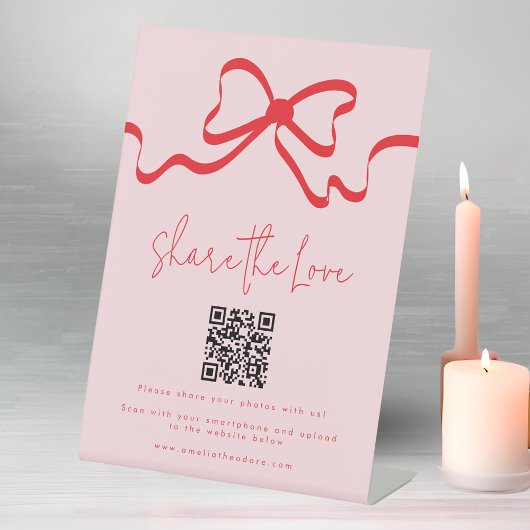 Deel de Love Red Bow trouwfoto Deel QR-code Reclamebord Met Voetstuk