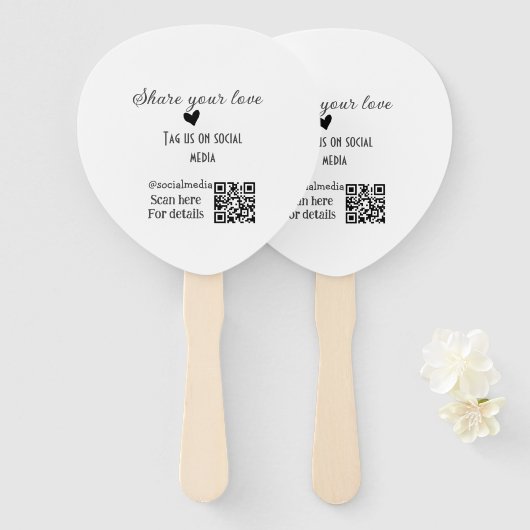 Deel de love scan QR-code en voeg sociale details Handwaaier (Voorkant en achterkant)