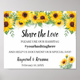 Deel de Love Social Media Wedding Sunflower Sign Poster