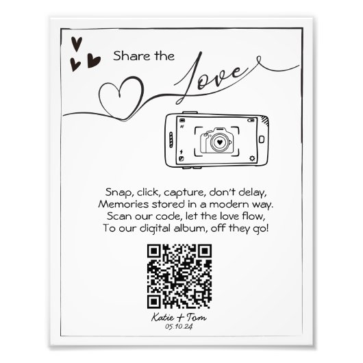 Deel de Love Wedding Photo QR Code Poster (Voorkant)