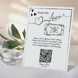 Deel de Love Wedding Photo QR Code Poster Reclamebord Met Voetstuk