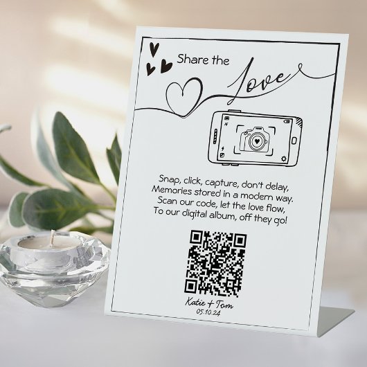 Deel de Love Wedding Photo QR Code Poster Reclamebord Met Voetstuk