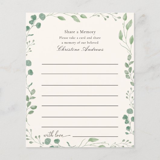 Deel een geheugen begrafenisdienst aanwezigheid (Achterkant)