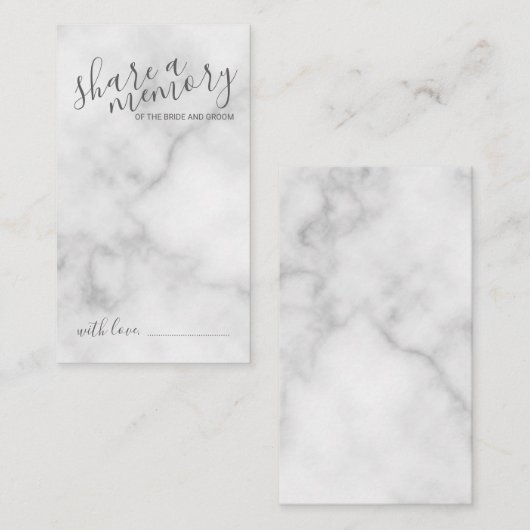 'Deel een geheugen' Elegant Marble Script Wedding Advieskaart (Voorkant / Achterkant)